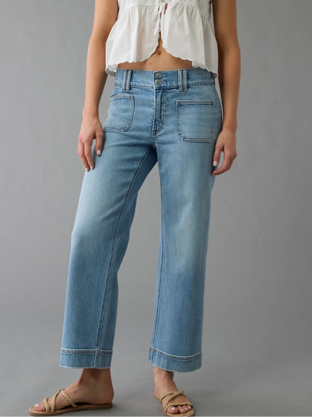 America Eagle Stovepipe cropped jeans size 6 short Light Blue Wide-Leg